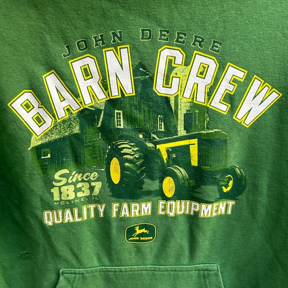John Deere Barn Crew Men’s Medium Long Sleeve Hoodie Note 2 Small Holes in Pics - Picture 5 of 7